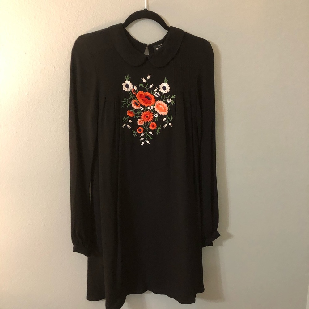 ASOS long sleeve black dress with embroidery